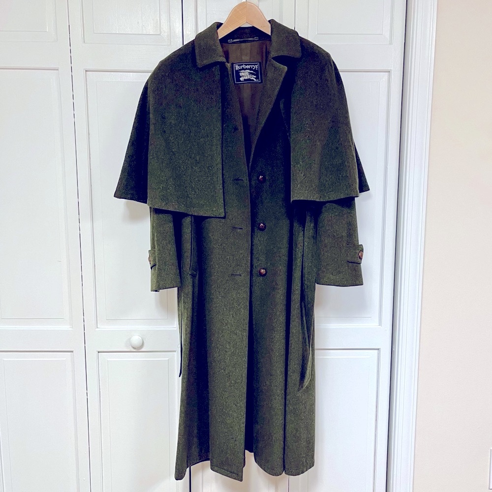 Burberry Vintage Loden Wool Alpaca Coat Austria Cape Back Belted Size 6/36